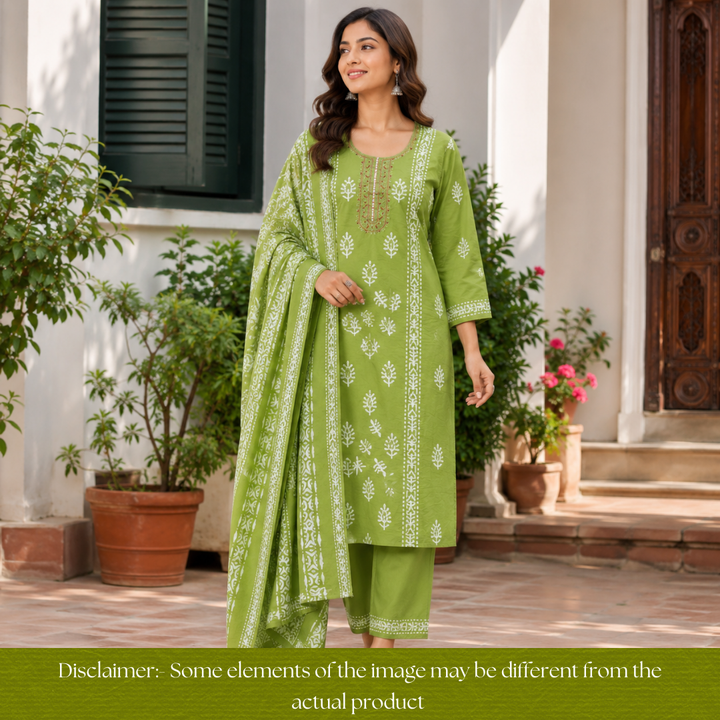 Rupali Leaf Green Thread Embroidered with Patra Modal Set