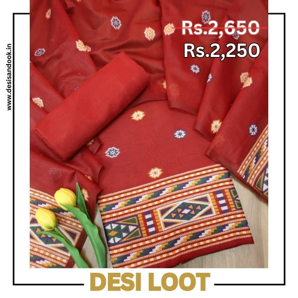 Monica Cherry Red Jamdani Kullu Weaved Inspired Chanderi Set