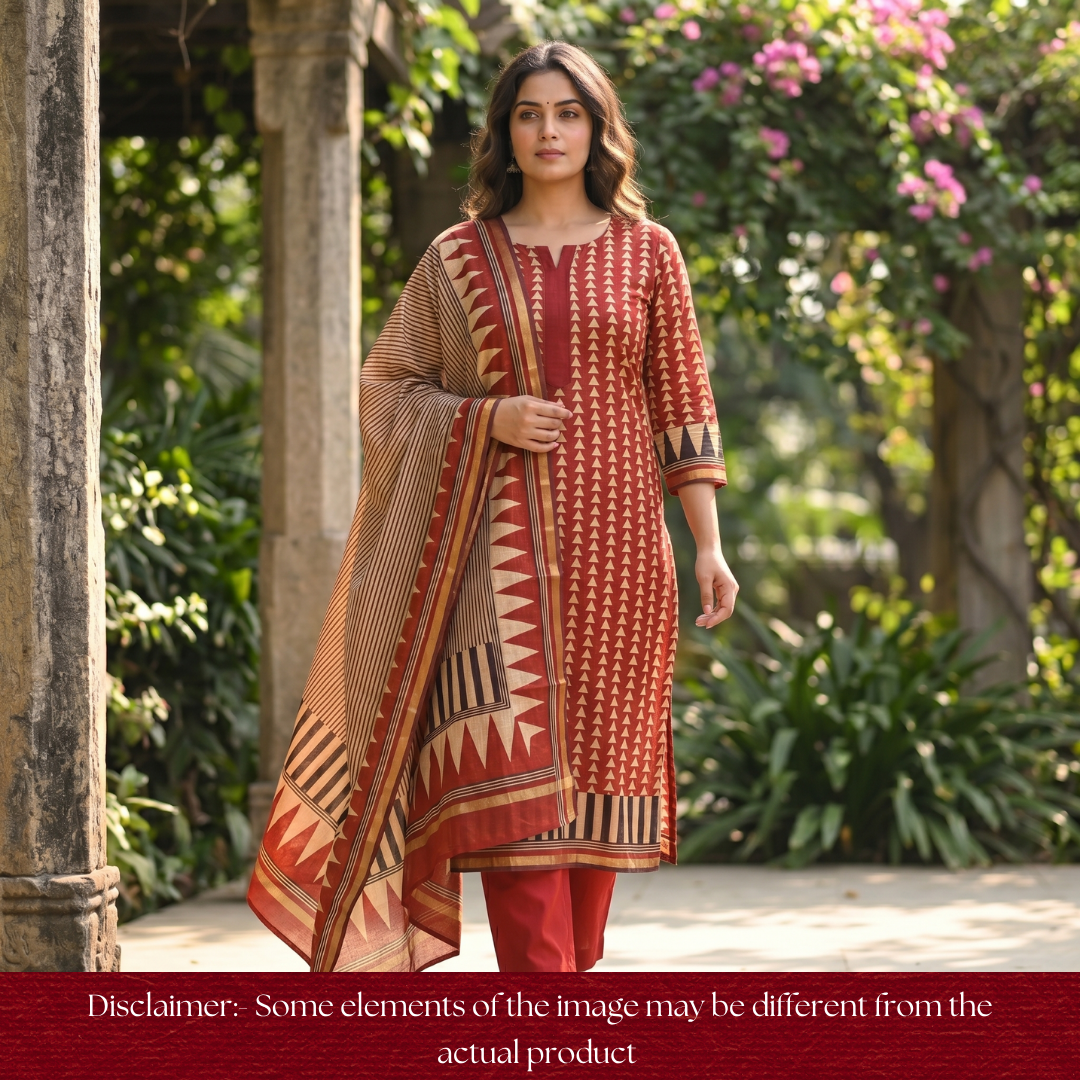 Yashfa Cherry Red Digital Printed Muslin Suit Set