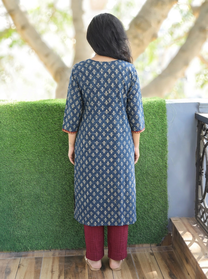 Shardha Prussian Blue Kutch Mirror Dabu Cotton Kurti