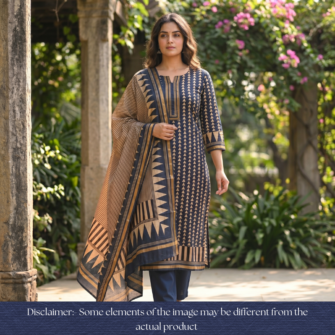 Yashfa Indigo Navy Blue Digital Printed Muslin Suit Set