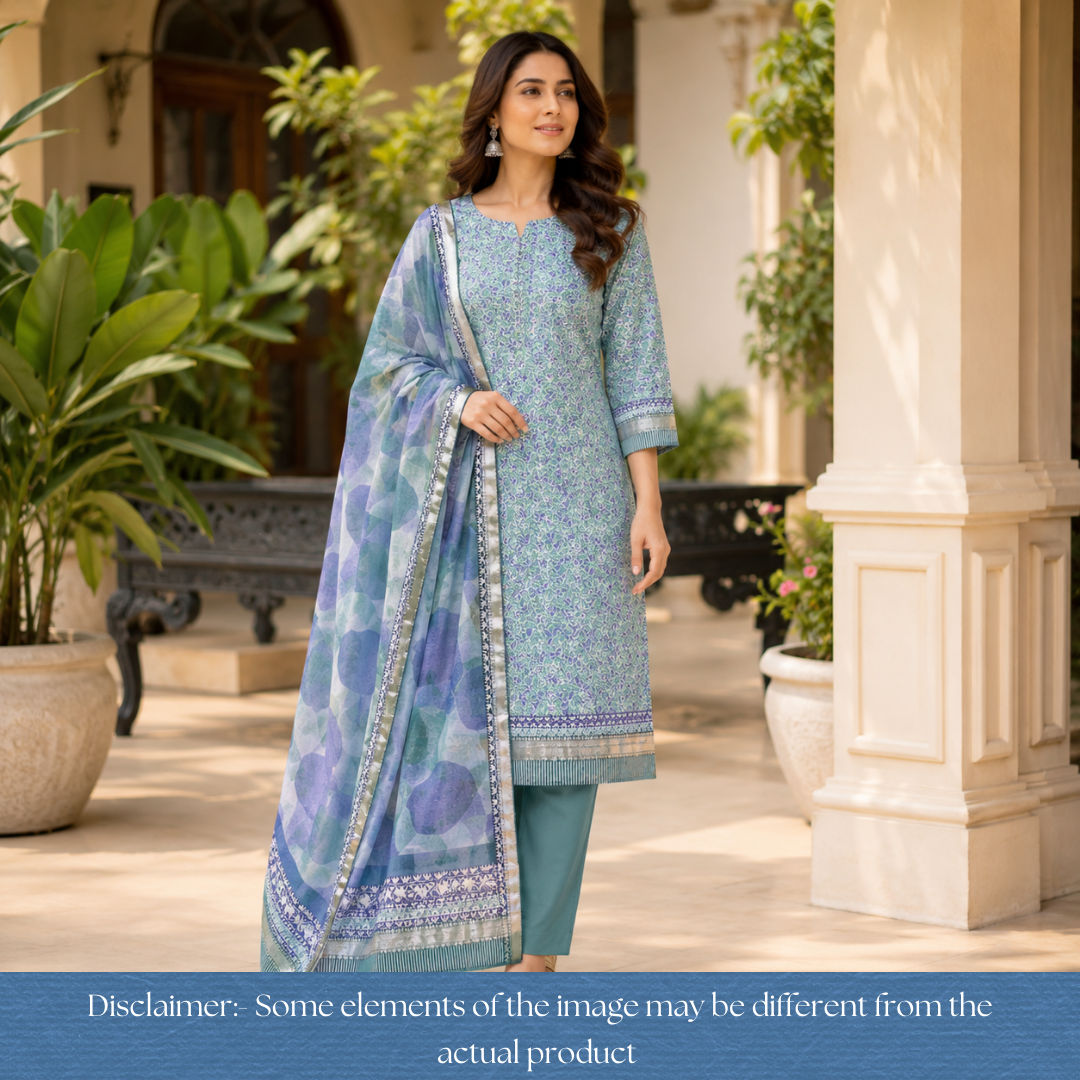 Saarthi Sea Form Floral Printed Zari Weaved Hem Assam Silk Set