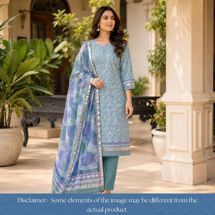 Saarthi Sea Form Floral Printed Zari Weaved Hem Assam Silk Set