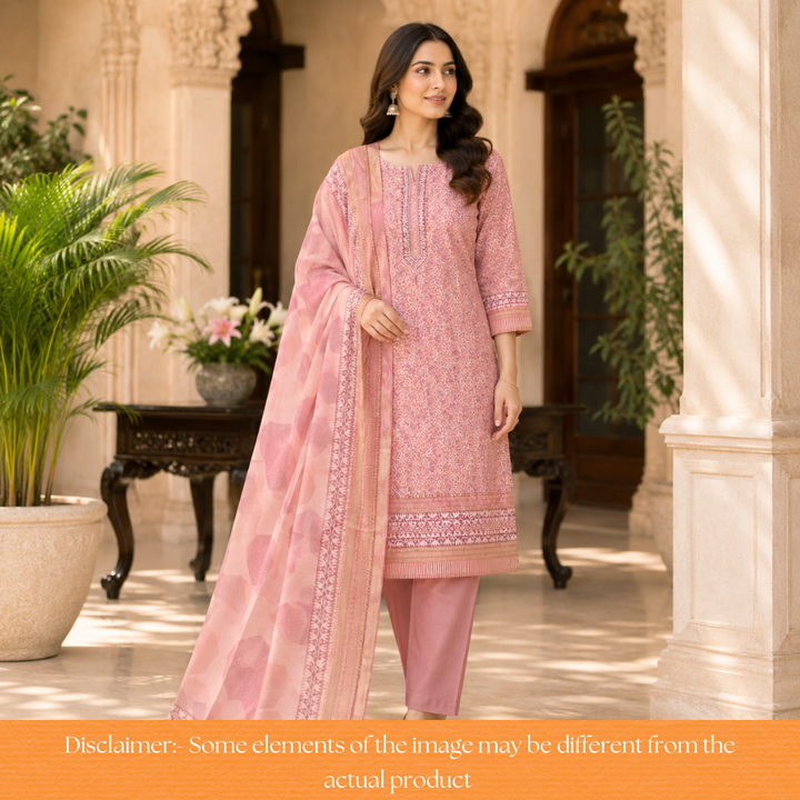 Saarthi Soft Peach Floral Printed Zari Weaved Hem Assam Silk Set