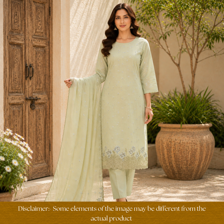 Bilori Tan Beige Cross-Stitch Thread with Jaal Work Mul Chanderi Set