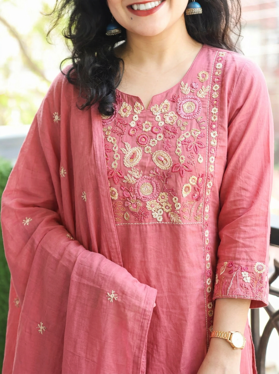 Rimjim Mauve Blush Embroidered Mul Cotton Set