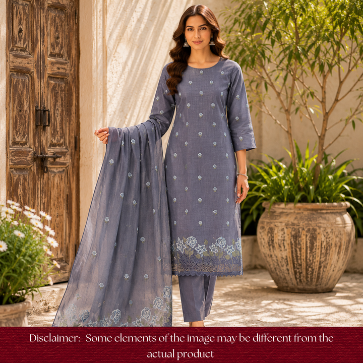 Bilori Berry Purple Cross-Stitch Thread with Jaal Work Mul Chanderi Set