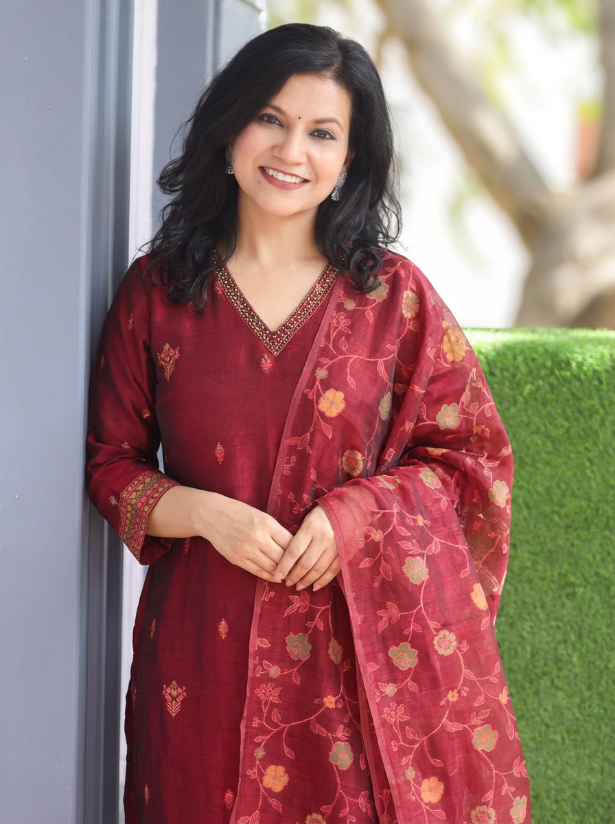 Madhuri Red Floral Jamdani 3 Piece Set