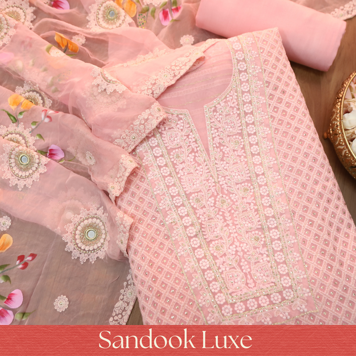 Nushrat Tulip Peach All Over Thread Work Georgette Set