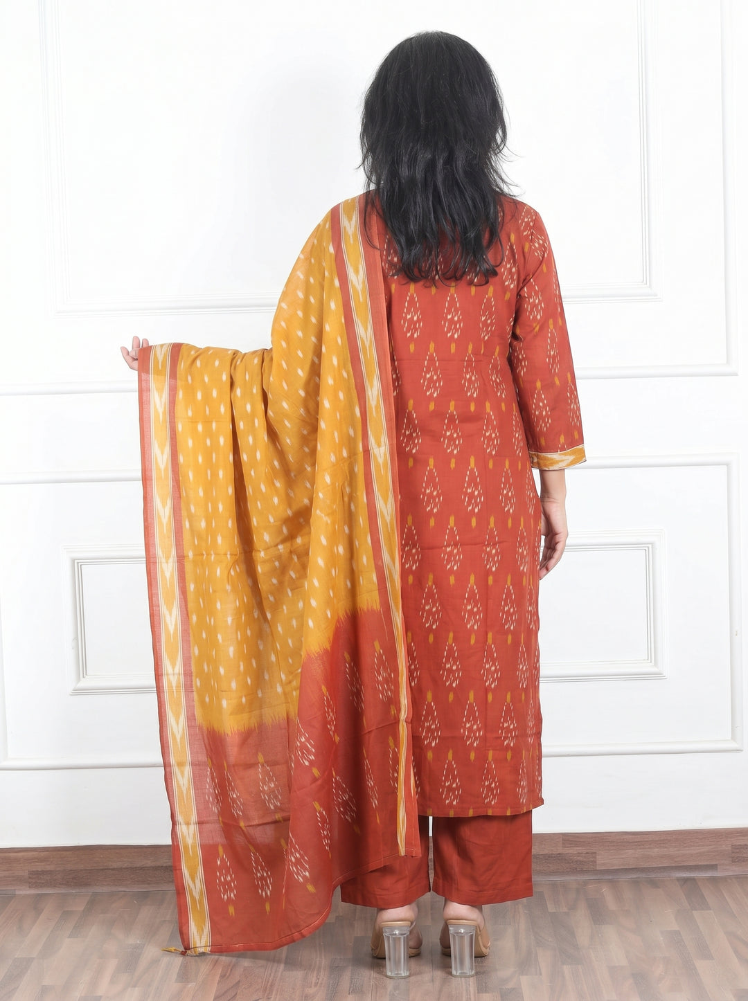 Shrivali Burnt Rust Ikkat Cotton 3 Piece Set