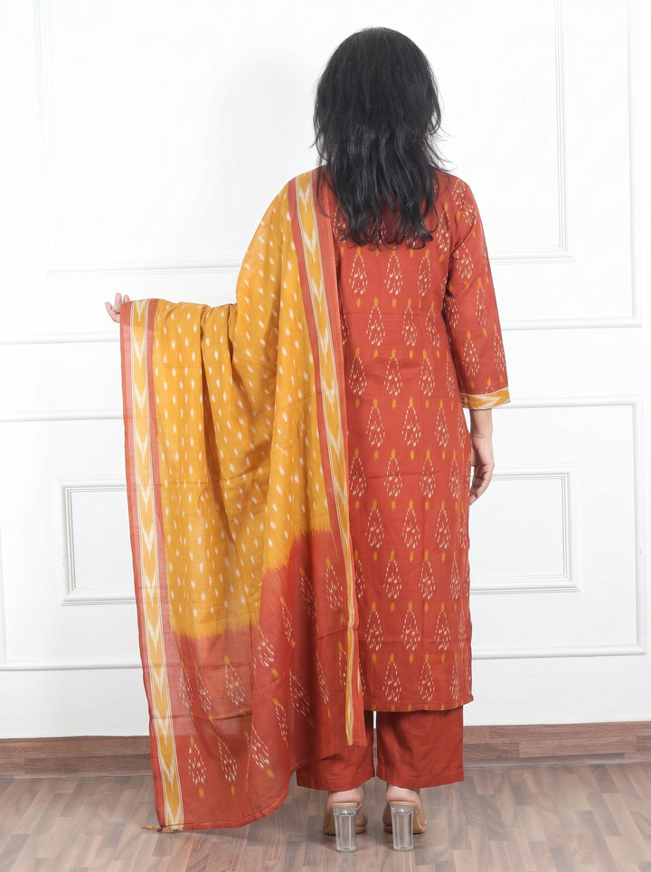 Shrivali Burnt Rust Ikkat Cotton 3 Piece Set