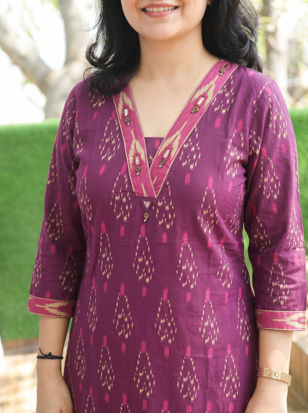 Shrivali Mulberry Purple Ikkat Cotton 3 Piece Set