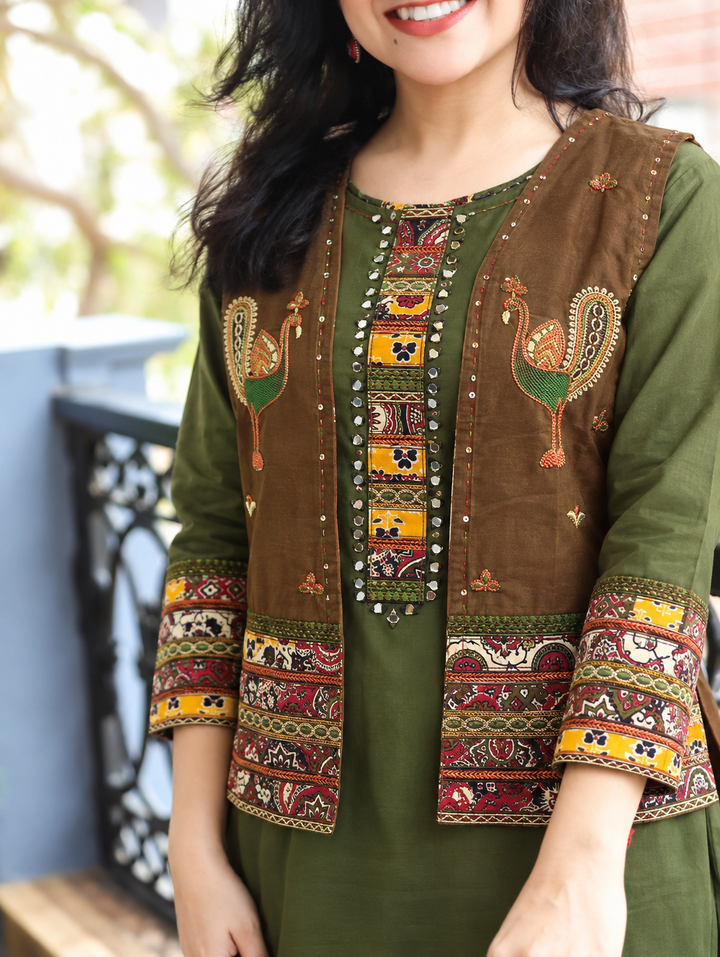 Nysa Mehendi Green Cotton Jacket Sets