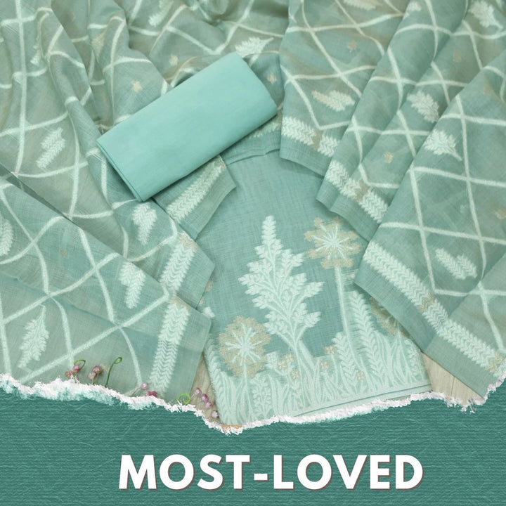 Naari Sky Blue with Zari and Weaved Jamdani Suit Set