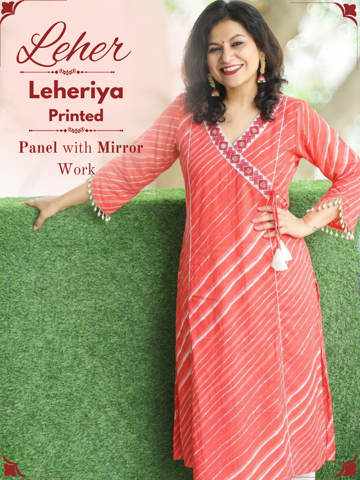 Lehar Rose Pink Panel Style Leheriye Cotton Kurti