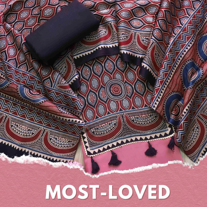 Zulfat Mulberry Pink Glazed Cotton Top and Printed Mashru Dupatta-D4