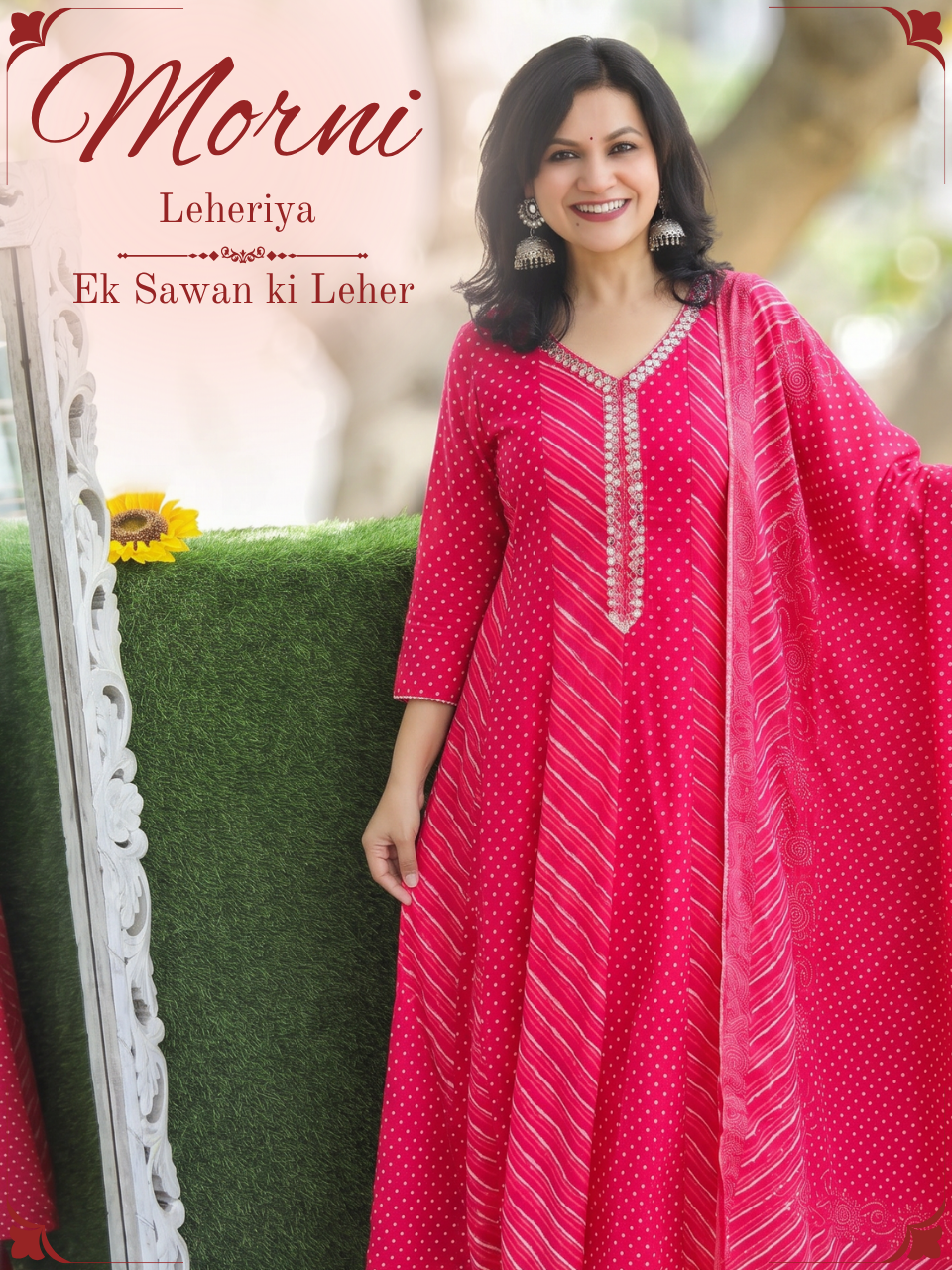 Morni Rani Pink Leheriya Mul Cotton 3 Piece Set