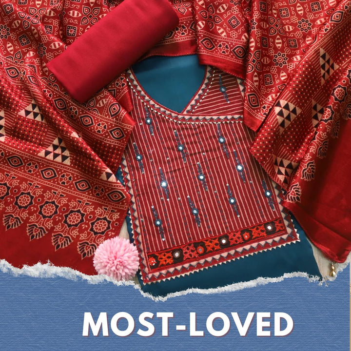 Noor Navy Blue Glazed Cotton Top and Digital Printed Mashru Dupattay