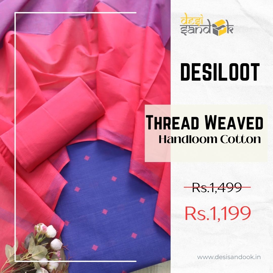 Madhubala Neon Blue All Over Thread Weaved Handloom Cotton Suit Set