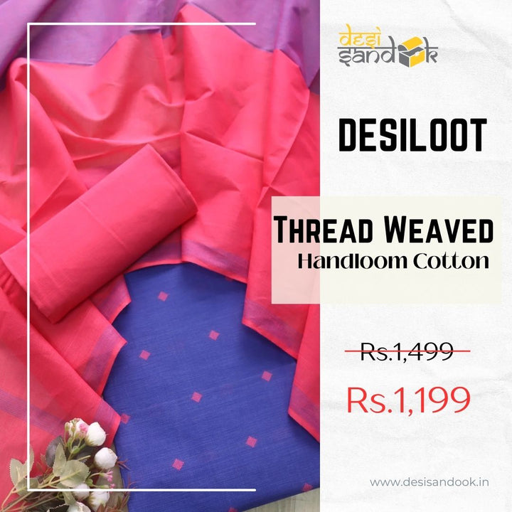 Madhubala Neon Blue All Over Thread Weaved Handloom Cotton Suit Set