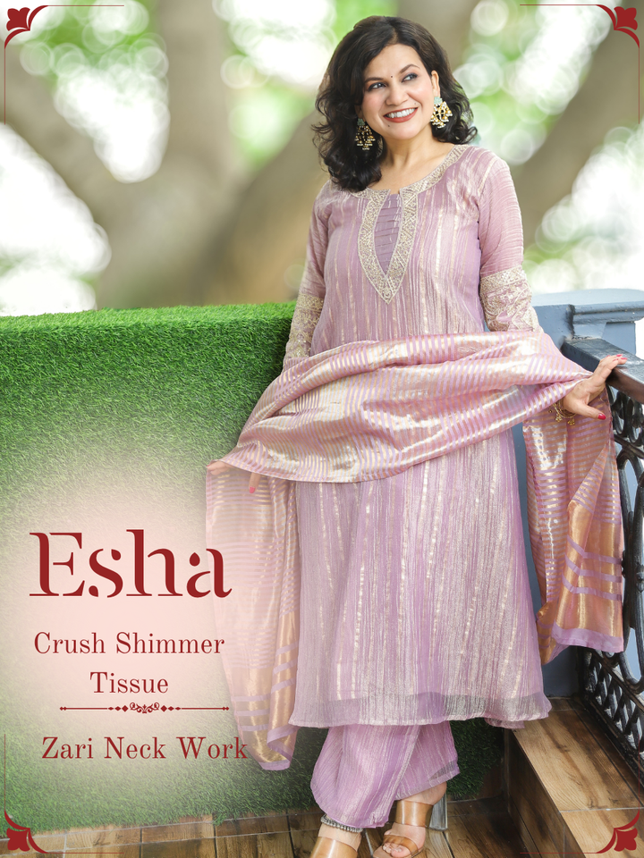 Esha Tulip Lavender Zari work Crush Tissue 3 Piece Set