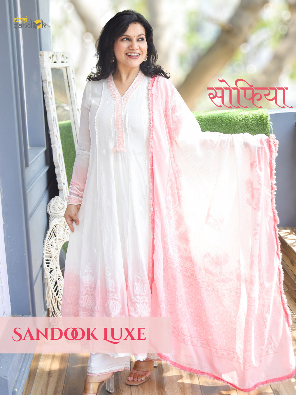 Sophia White Pink Mul Cotton Anarkali Set