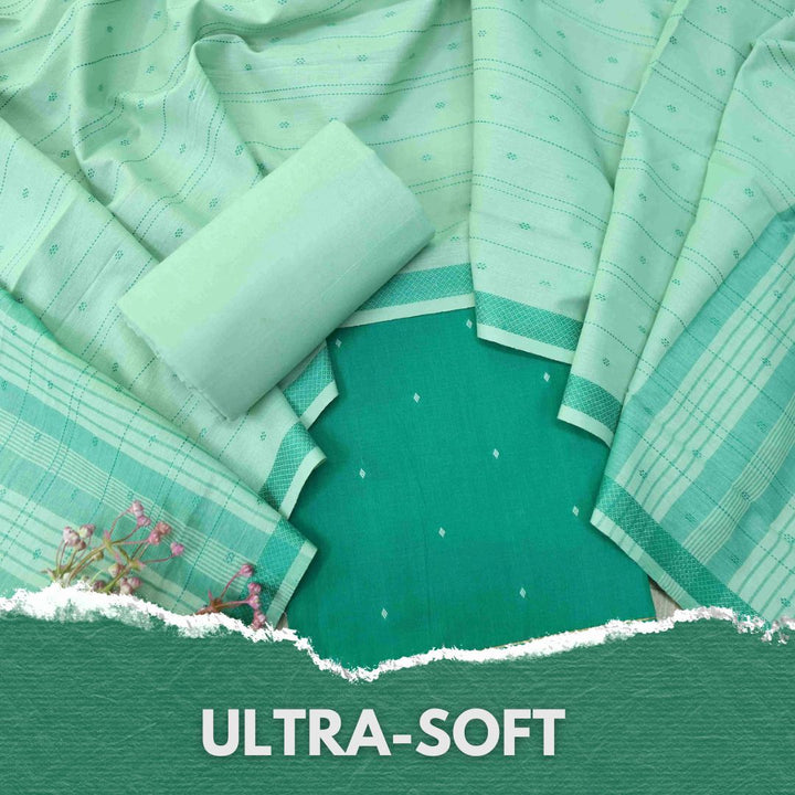 Madhubala Caterpillar Green Thread Weaved Handloom Cotton Suit Set