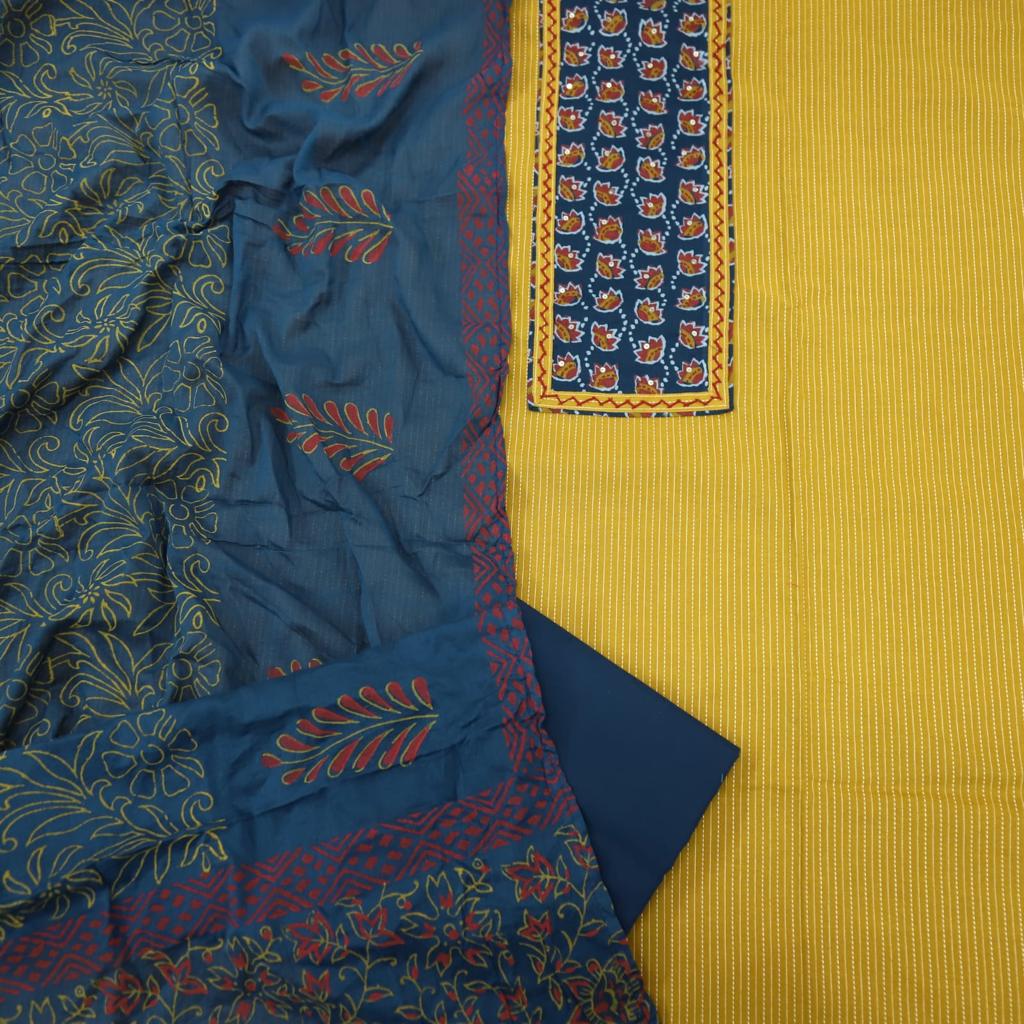 Ruhani Medallion Yellow Ajrak Cotton Top and Cotton Dupatta