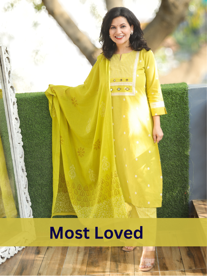 Pallavi Sunflower Yellow South Cotton 3 Piece Set