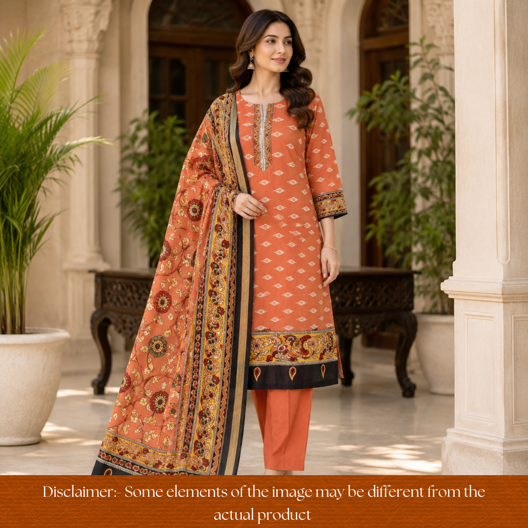 Rajjvi Coral Peach Digital Printed Muslin Suit Set