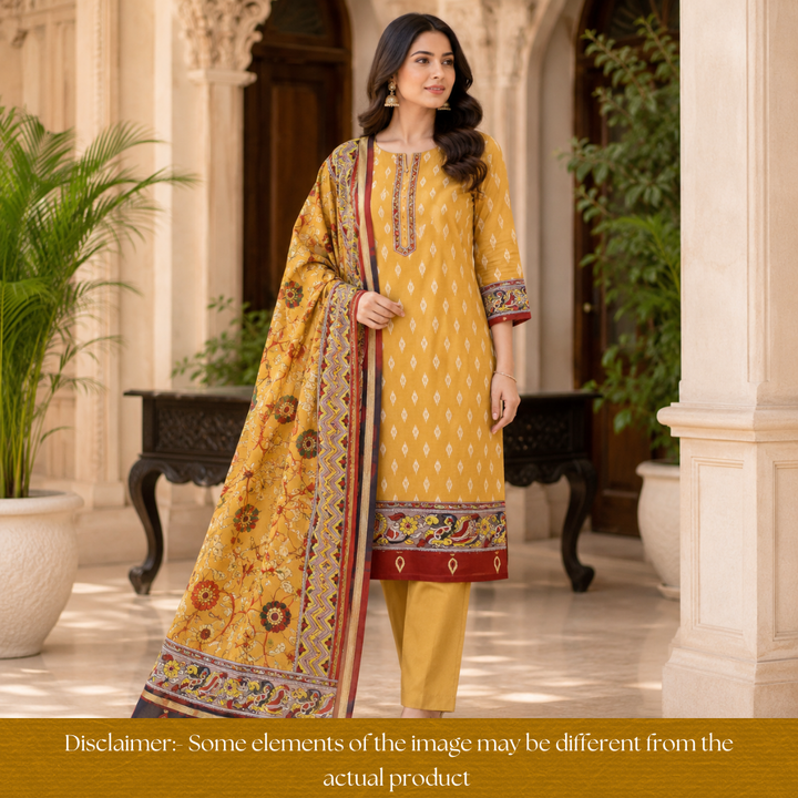 Rajjvi Peanut Yellow Digital Printed Muslin Suit Set