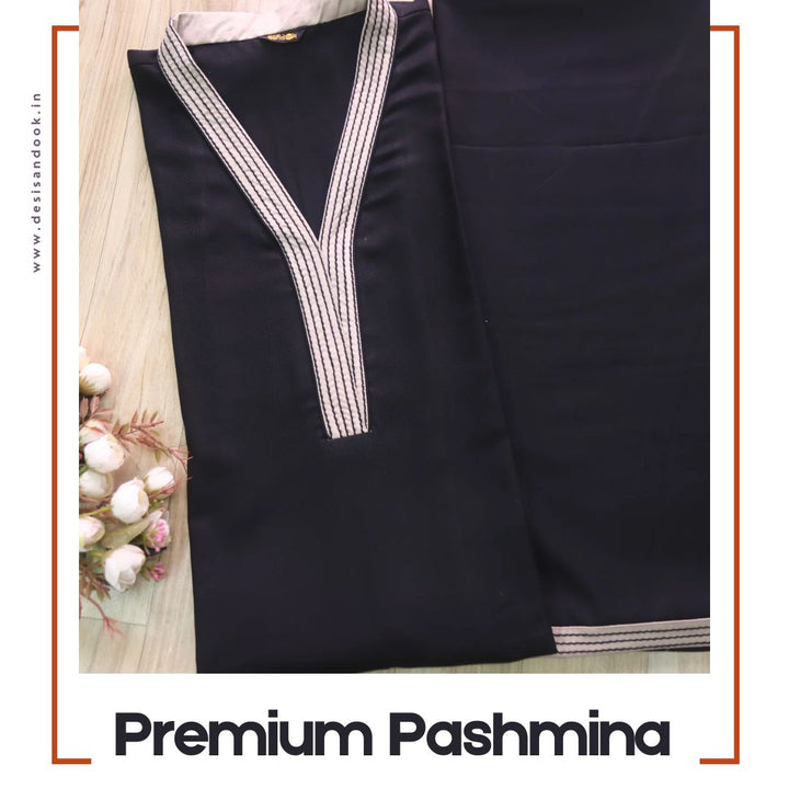 Raavi Ebony Black Running Thread Work Premium Pashmina 2 Piece Set