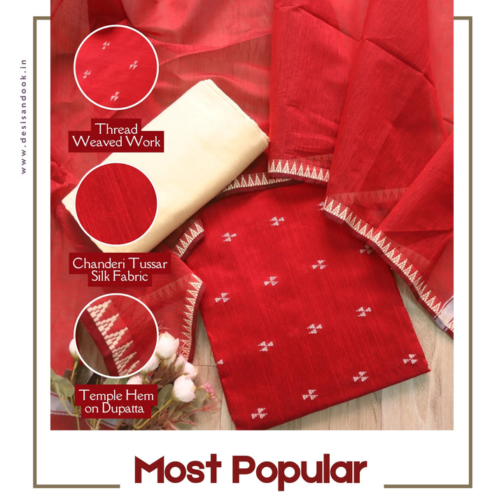 Chaahat Bride Red Thread Weaved Work Chanderi Tussar Silk Suit Set