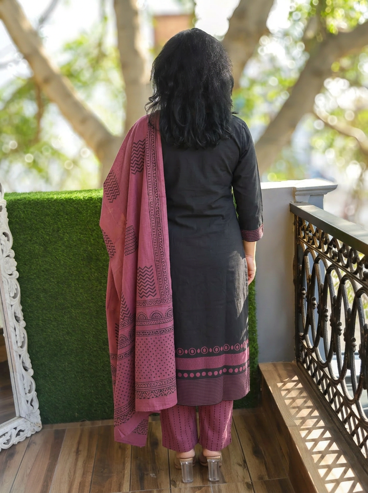 Sharmili Faded Black Mirror Handloom Cotton 3 Piece Set
