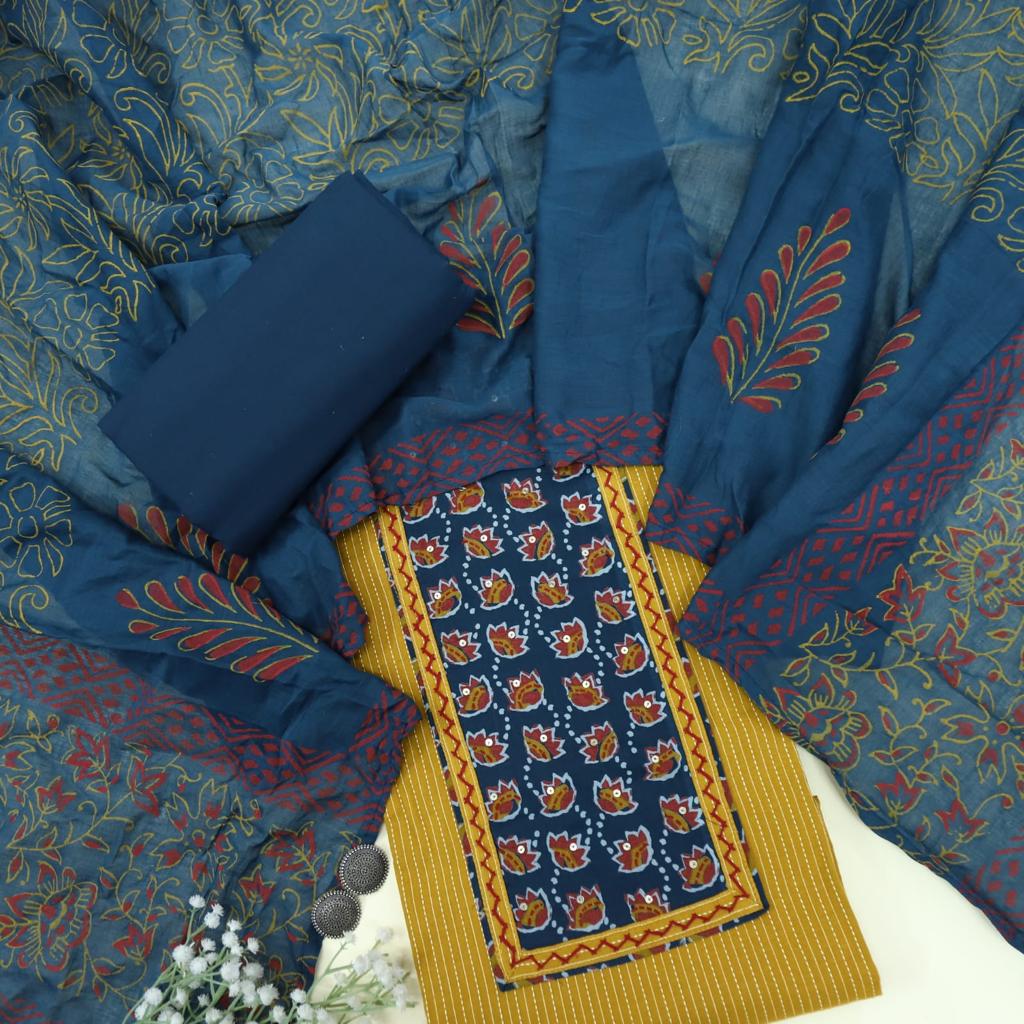 Ruhani Medallion Yellow Ajrak Cotton Top and Cotton Dupatta