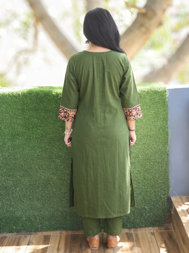 Sayami Green Kalamkari Angrakha Cotton Kurti