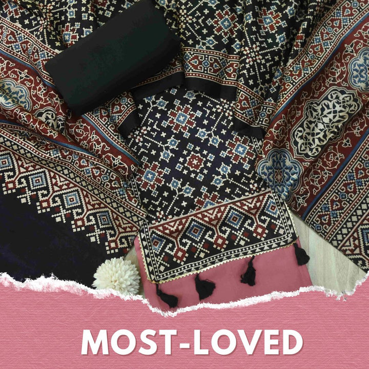 Zulfat Mulberry Pink Glazed Cotton Top and Printed Mashru Dupatta-D1
