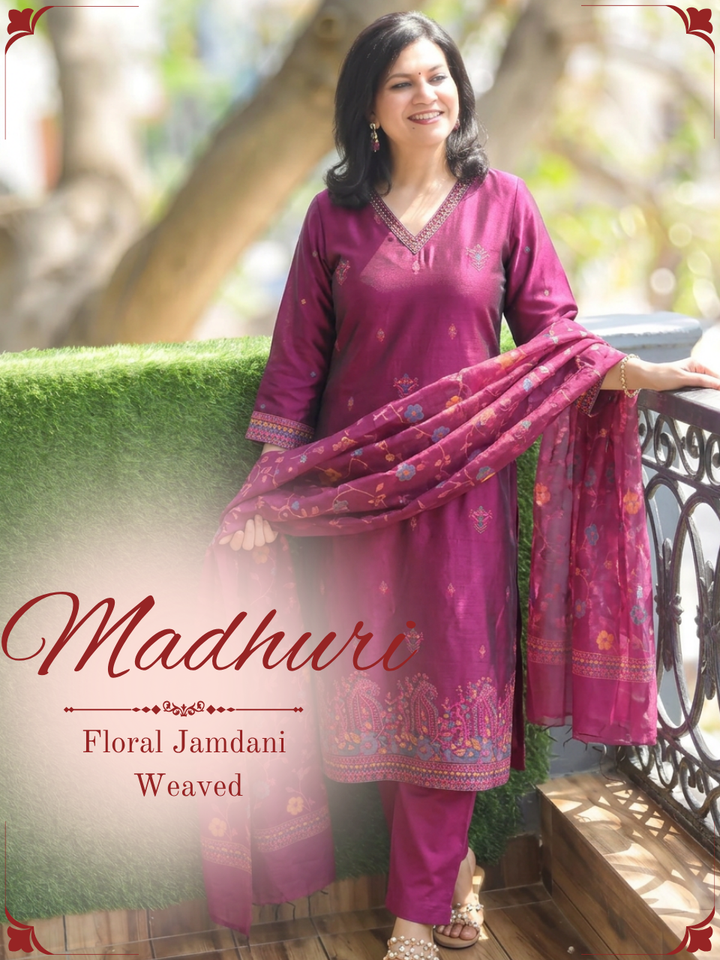 Madhuri Purple Floral Jamdani 3 Piece Set