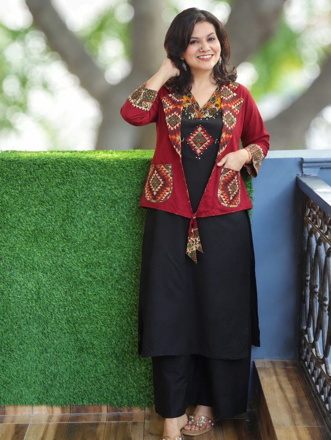 Kavish Ebony Black Embroidered Cotton Blazer Set