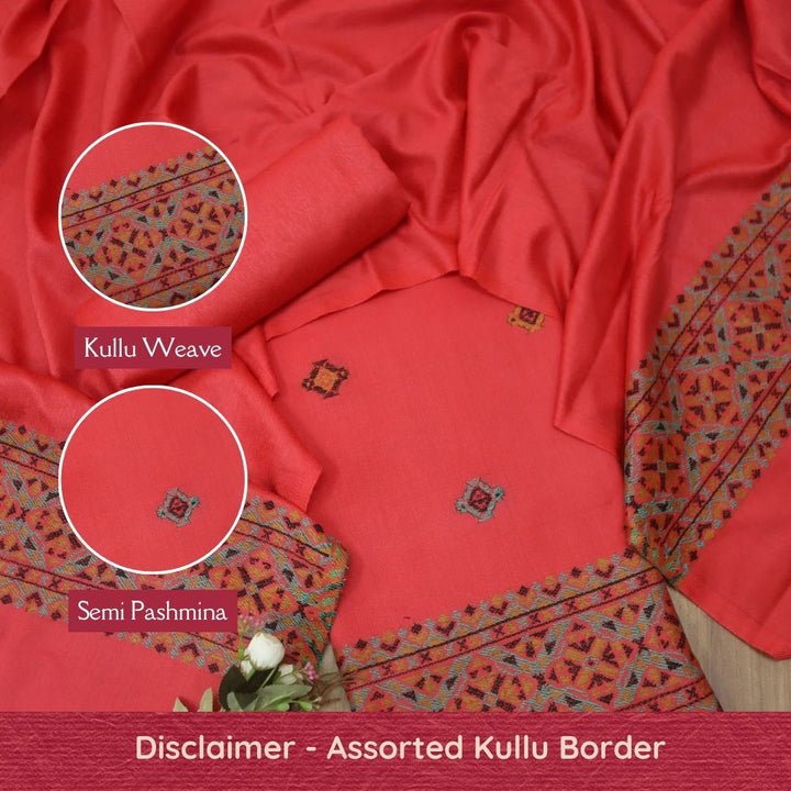 निकुंज Taffy Pink Kullu Thread Weaved Hem Semi Pashmina Winter Suit Set