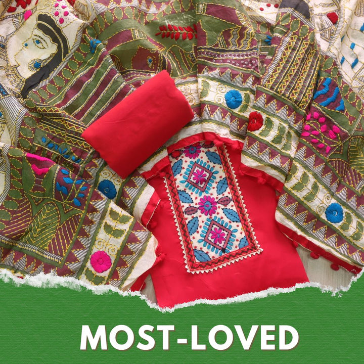 Ruksana Bride Red Glazed Cotton Top With Art Silk Dupatta