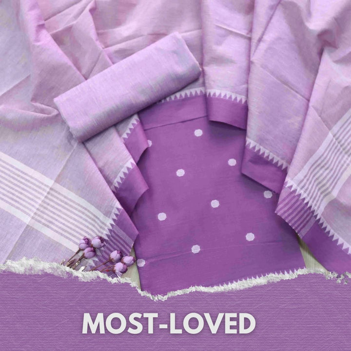 Sanskruti Pastel Purple with Lilac Dupatta South Cotton Temple Hem Suit Set