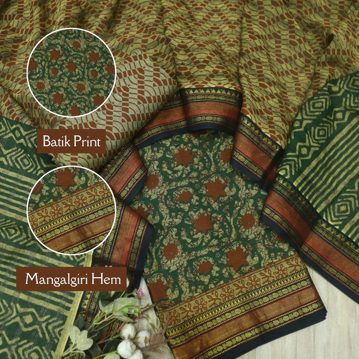 जीनत Peel Orange Floral Printed Mangalgiri Hem Work Cotton Suit Set