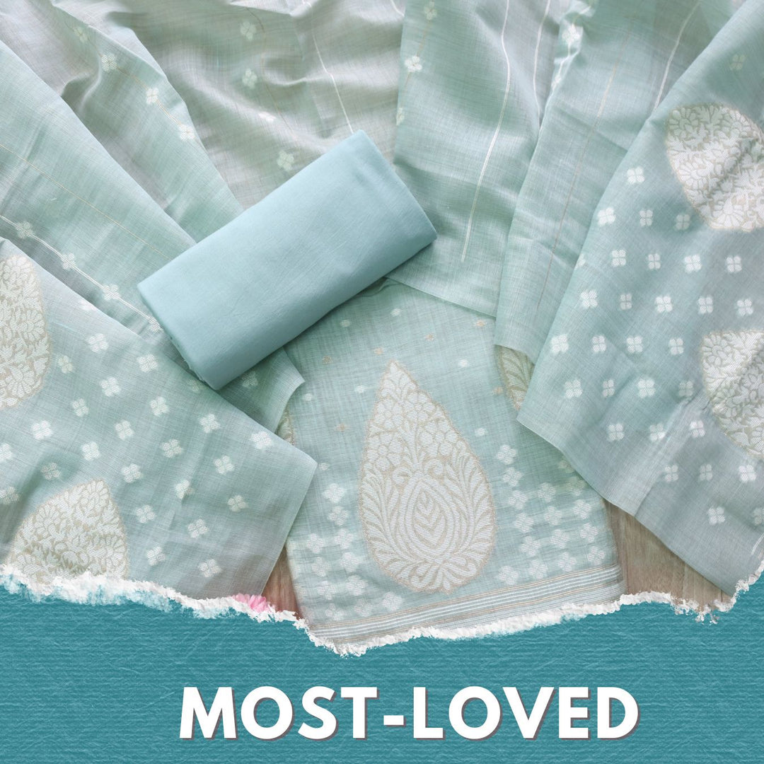 Rubaroo Beach Blue All Over Zari Weaved Jamdani Suit Set
