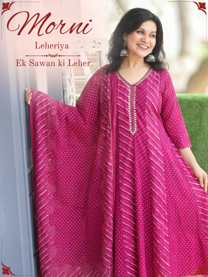 Morni Wine Purple Leheriya Mul Cotton 3 Piece Set