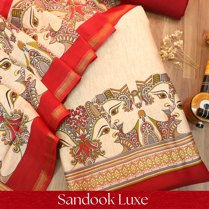 Parineeti Sand Beige Madhubani Face Printed Hem Maheswari Chanderi Set