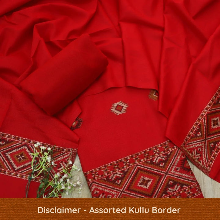 कृति Maroon Red Kullu Thread Weaved Hem Semi Pashmina Winter Suit Set