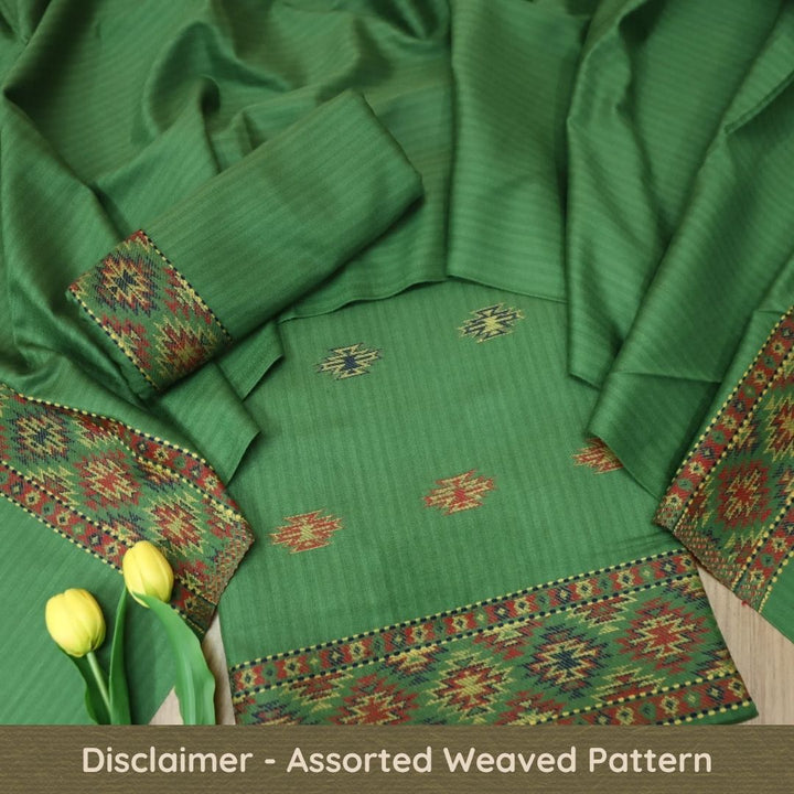 बेगमजान Pine Green Enhanced with Thread Weaved Hem Semi Pashmina Winter Set