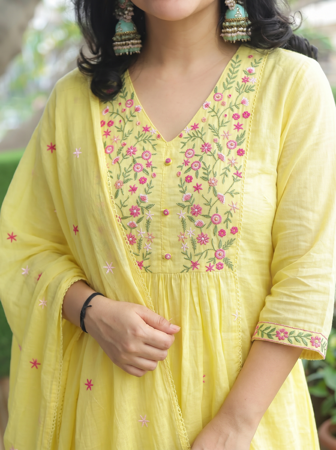 Jannat Butter Yellow Embroidered 3 Piece Set