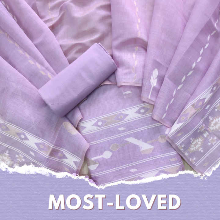 Jannat Light Lilac Authentic Jamdani Top and Jamdani Dupatta